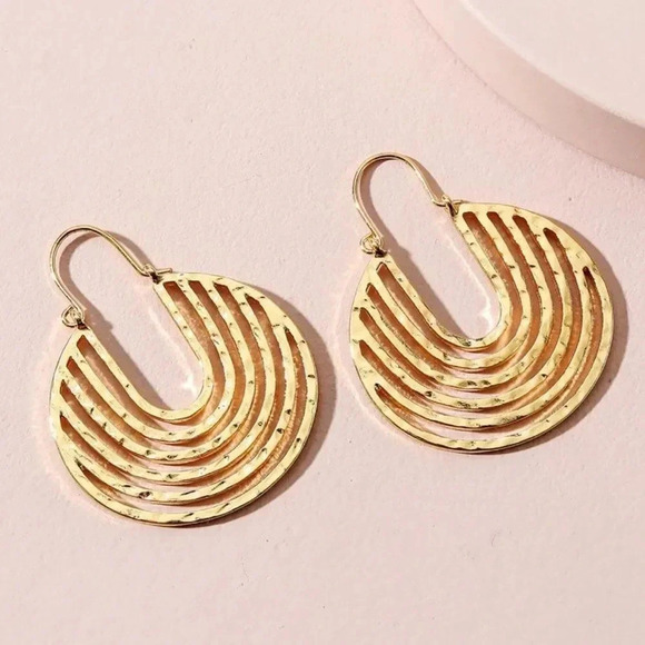 Gold Hammered Crescent Hoop Earring - Picture 3 of 16